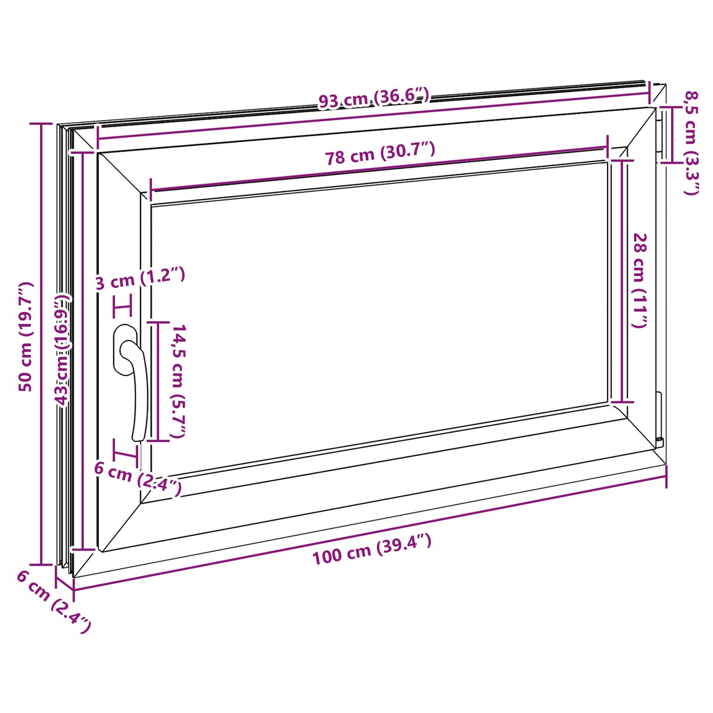 Basement Window RISOR 100 x 50 cm PVC and Glass Anthracite