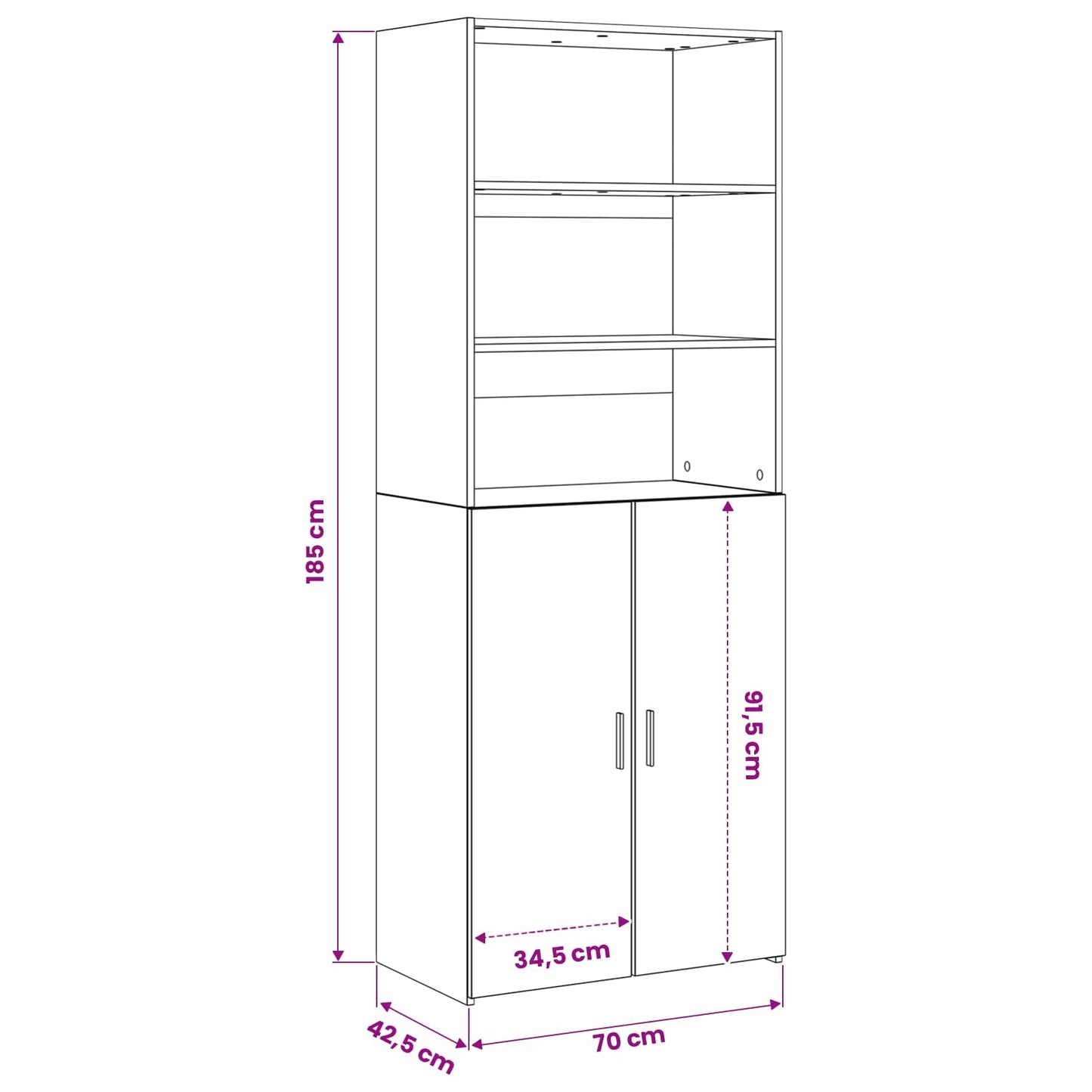 Highboard Black Oak 70 x 42.5 x 185 cm Engineered Wood
