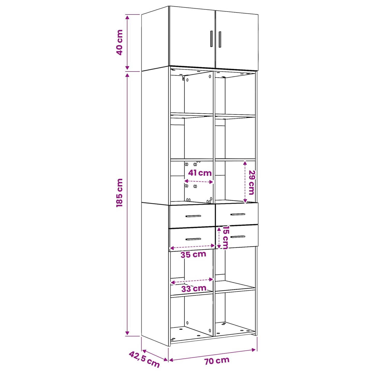 Storage Cabinet with Shelves Black Oak 70 x 42.5 x 225 cm