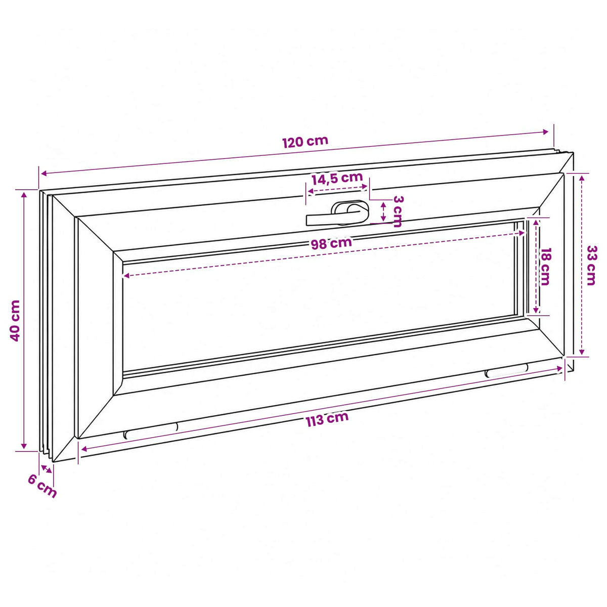 Basement Window Internal Colour White RISOR 120 x 40 cm