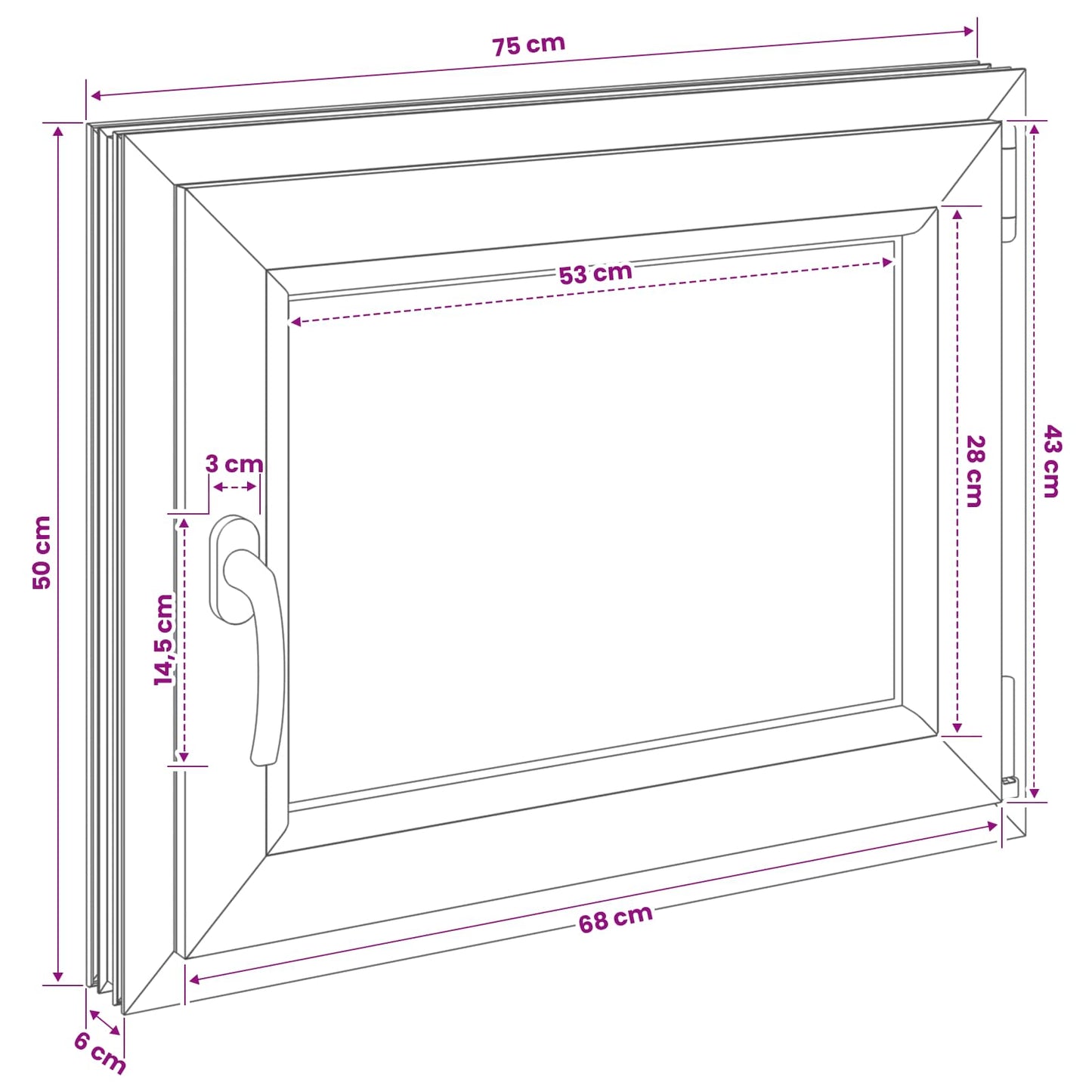 Basement Window Internal Colour White RISOR 75 x 50 cm