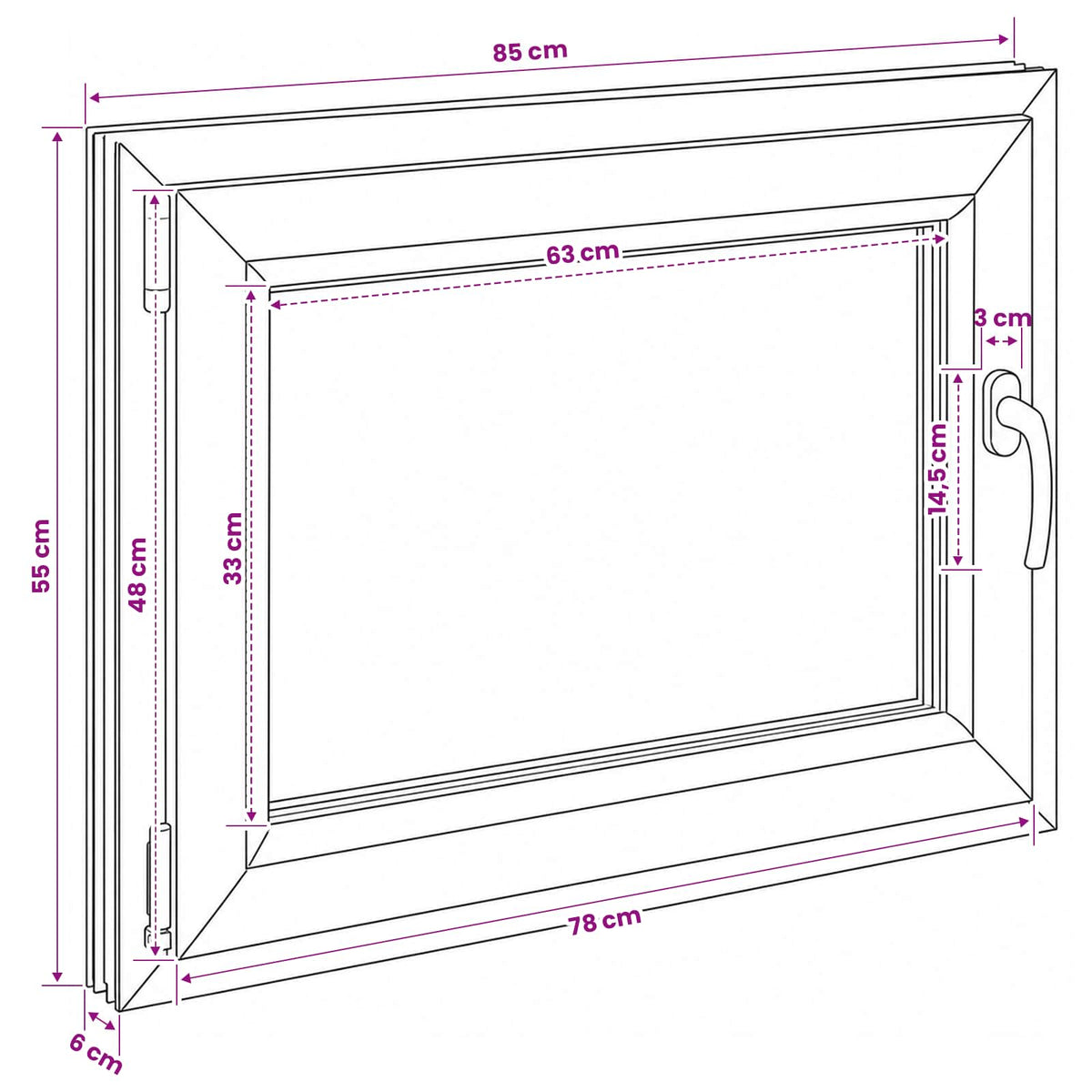 Basement Window Internal Colour White RISOR 85 x 55 cm