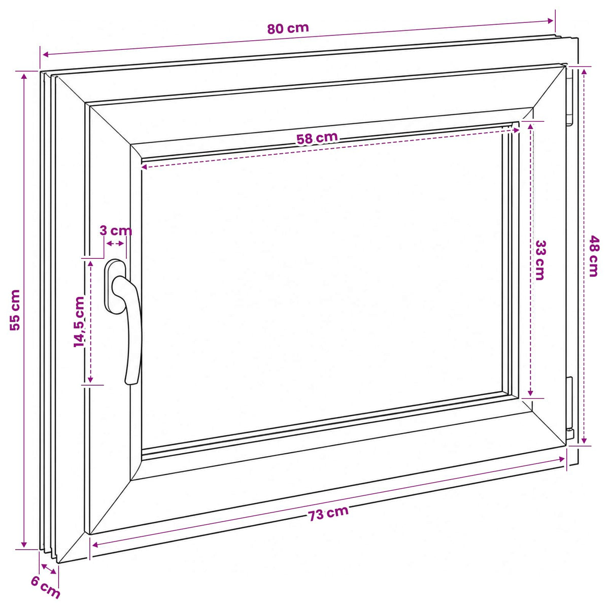 Basement Window Internal Colour White RISOR 80 x 55 cm
