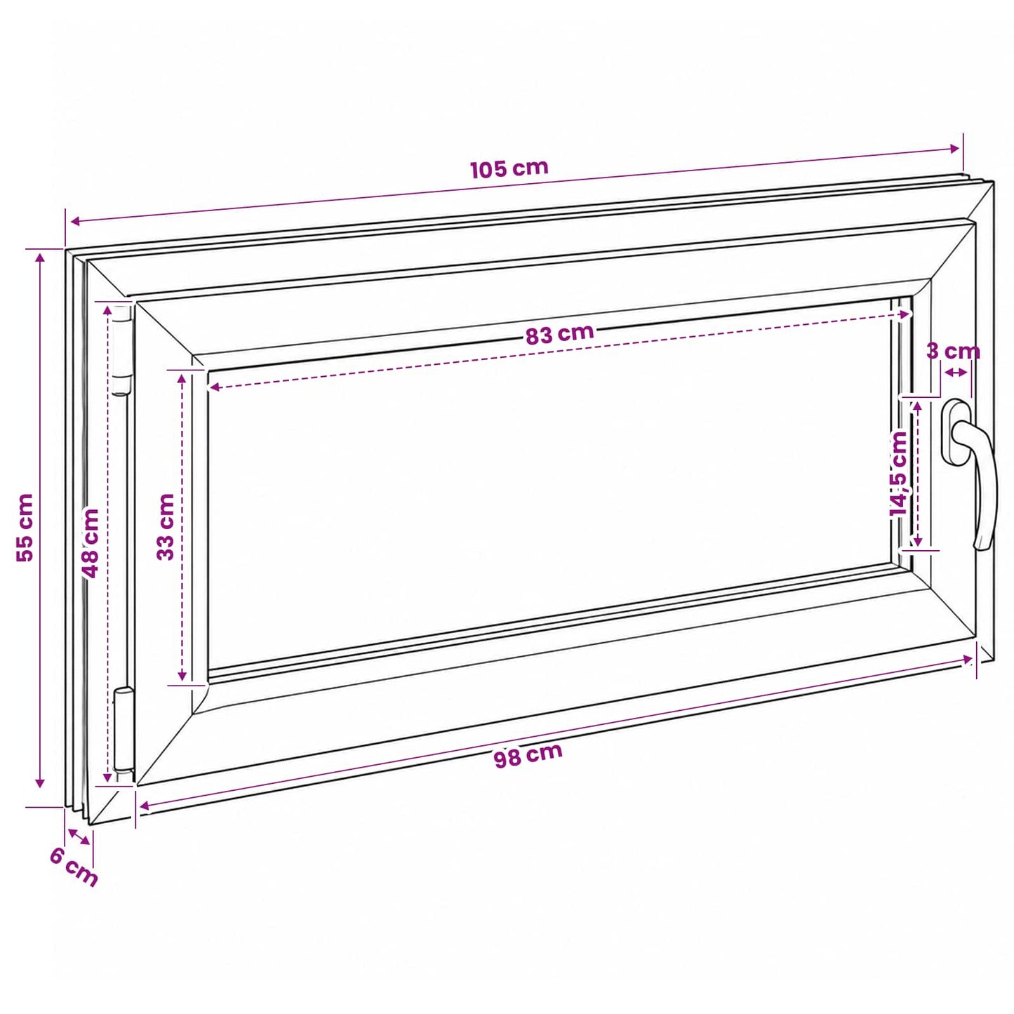 Basement Window Internal Colour White RISOR 105 x 55 cm