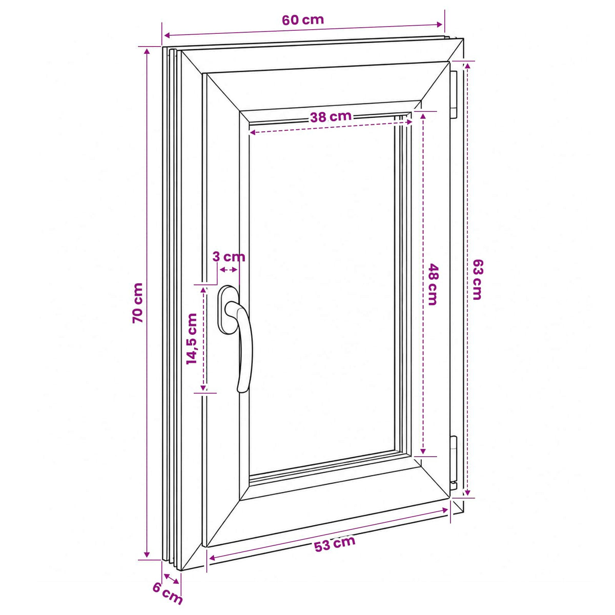 Basement Window Internal Colour White RISOR 60 x 70 cm
