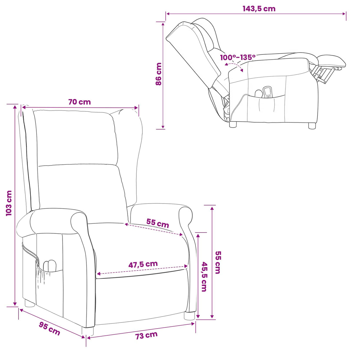 Wing Back Electric Massage Recliner Chair Dark Brown Fabric