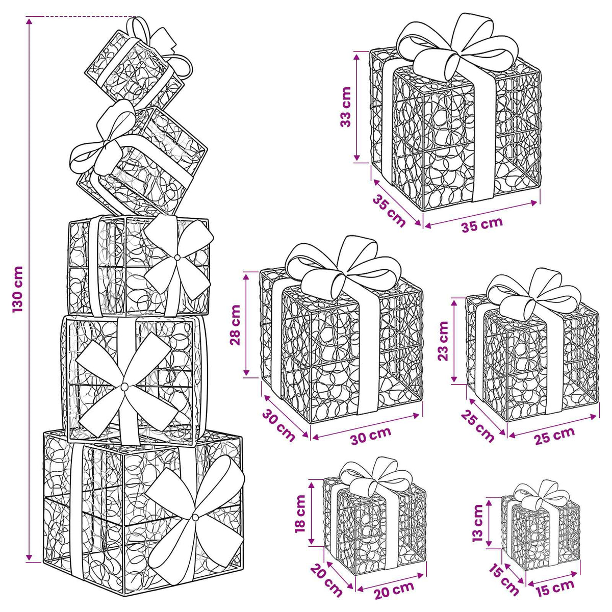 Gift Box Christmas Decoration 5 pcs 125 LEDs Cold White