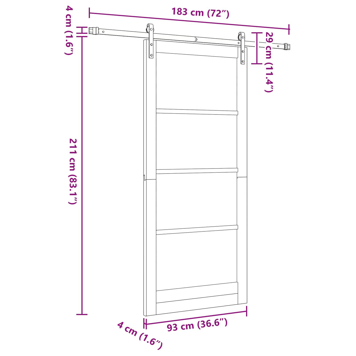 Sliding Door 93 x 211 cm Engineered Wood White and Black