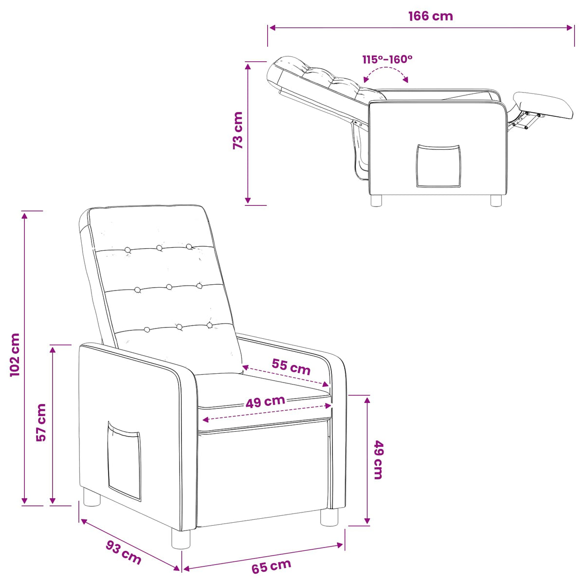 Recliner Chair Black 65 x 93 x 102 cm Fabric
