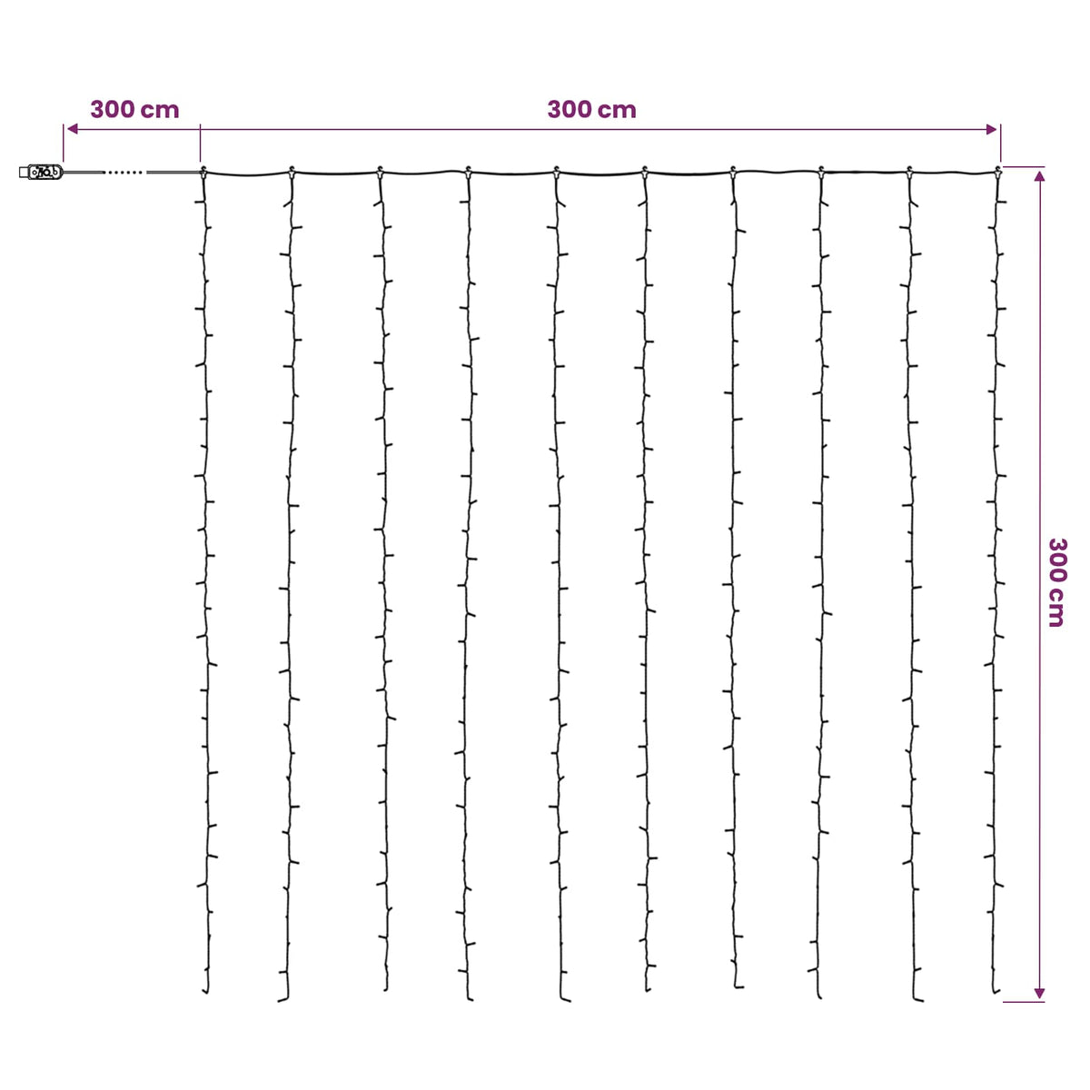 Curtain Lights 300 LEDs Cold White 300 x 300 cm