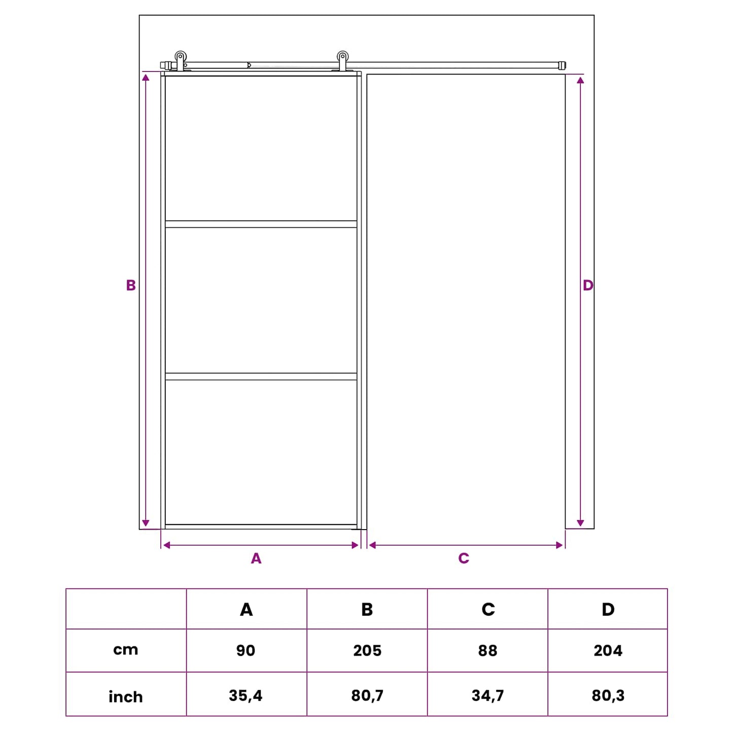 Sliding Door 90 x 205 cm Tempered Glass and Aluminium
