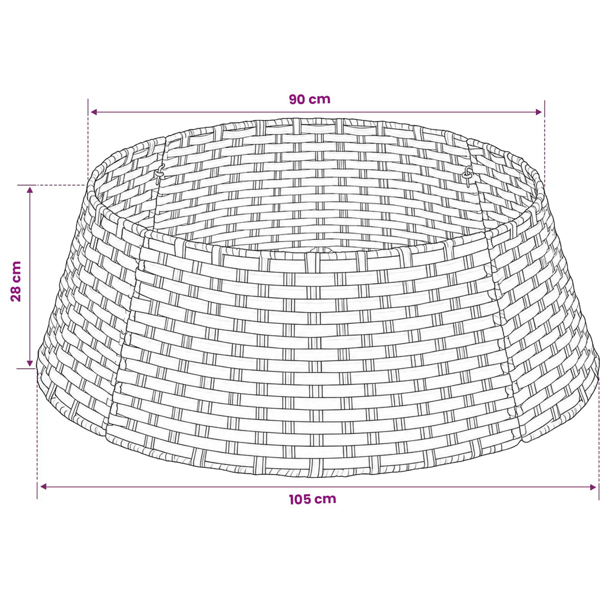 Christmas Tree Collar Round Grey Dia. 105 x 28 cm Poly Rattan