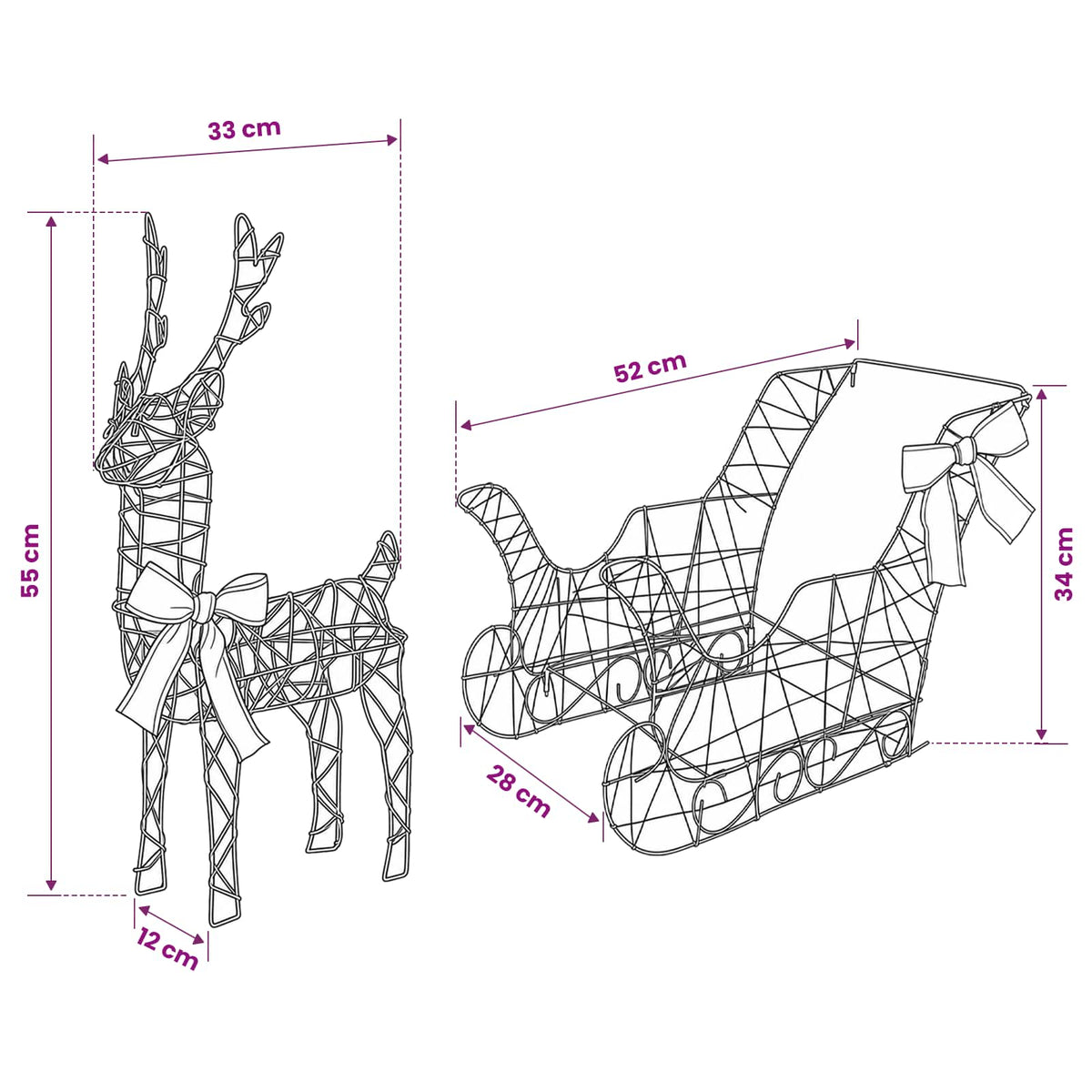 3D Christmas Reindeer with Sleigh LOVIISA 3 pcs 400 LEDs