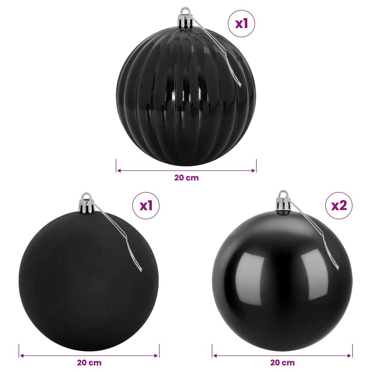 Christmas Ball Set XXL 4 pcs Black Dia. 20 cm Plastic