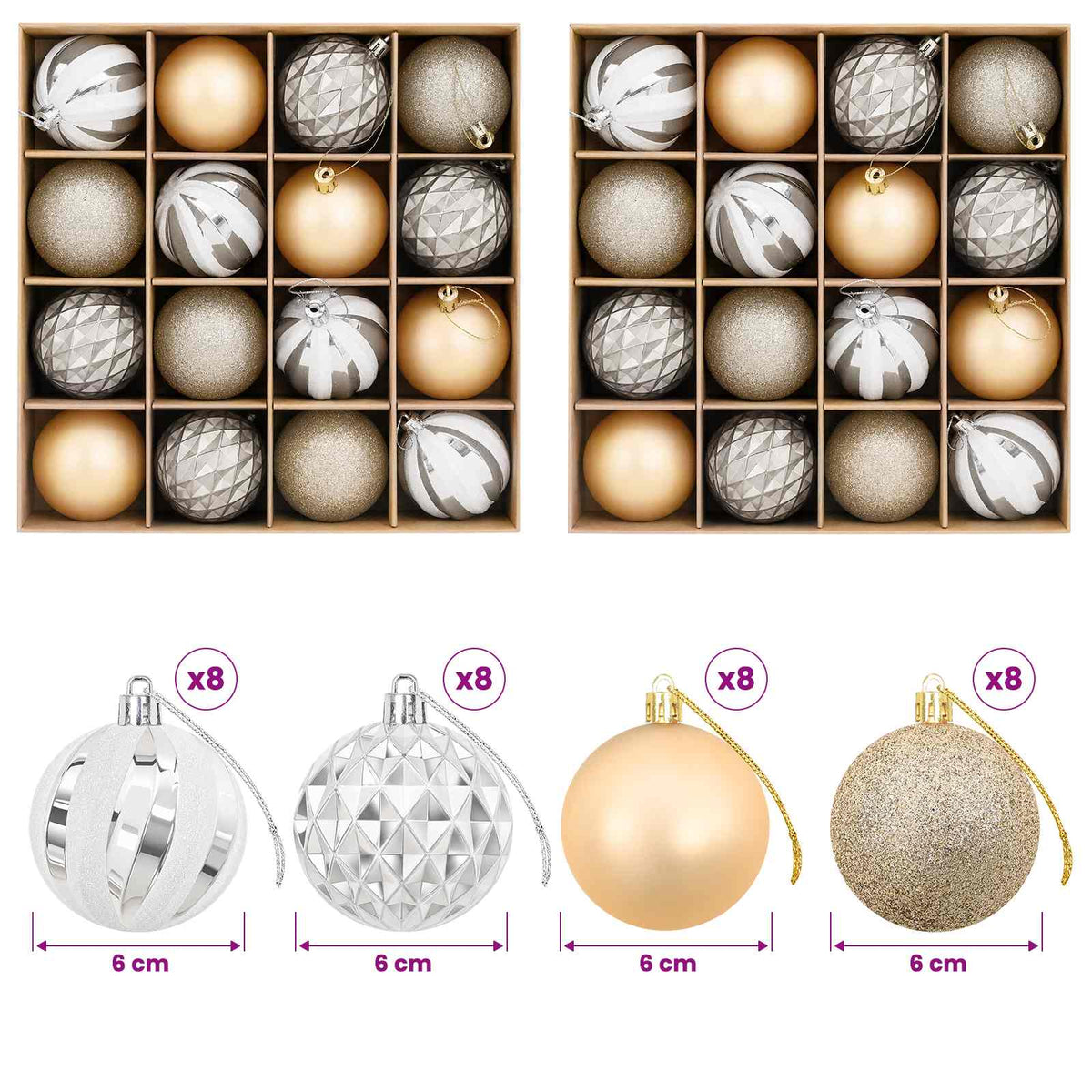 Christmas Ball Set 32 pcs Gold Ø 6 cm Plastic
