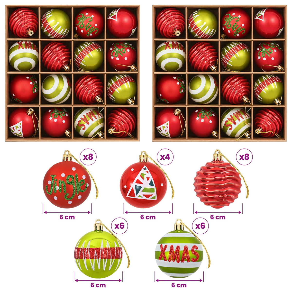 Christmas Ball Set 32 pcs Light Green and Red Ø 6 cm Plastic
