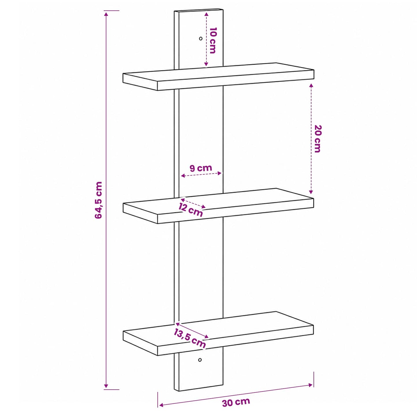 Wall Shelf Oak Wood 30 x 13.5 x 64.5 cm Engineered Wood