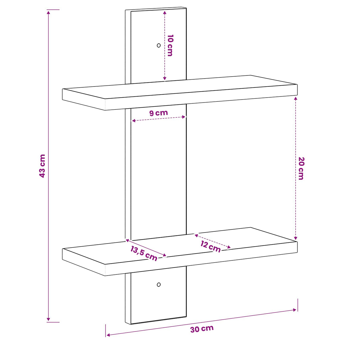 Wall Shelf White 30 x 13.5 x 43 cm Engineered Wood