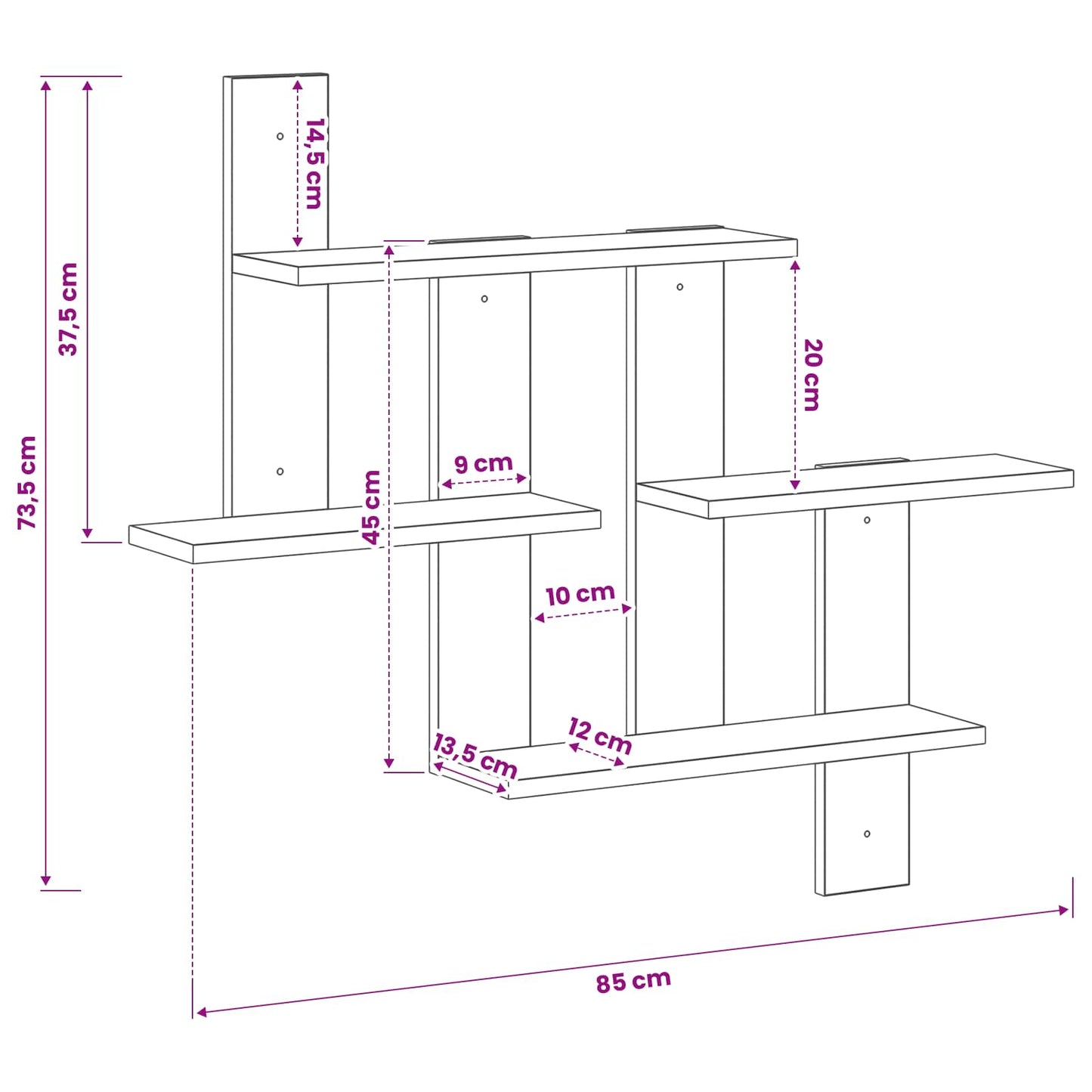 Wall Shelf Sonoma Oak 85 x 13.5 x 73.5 cm Engineered Wood