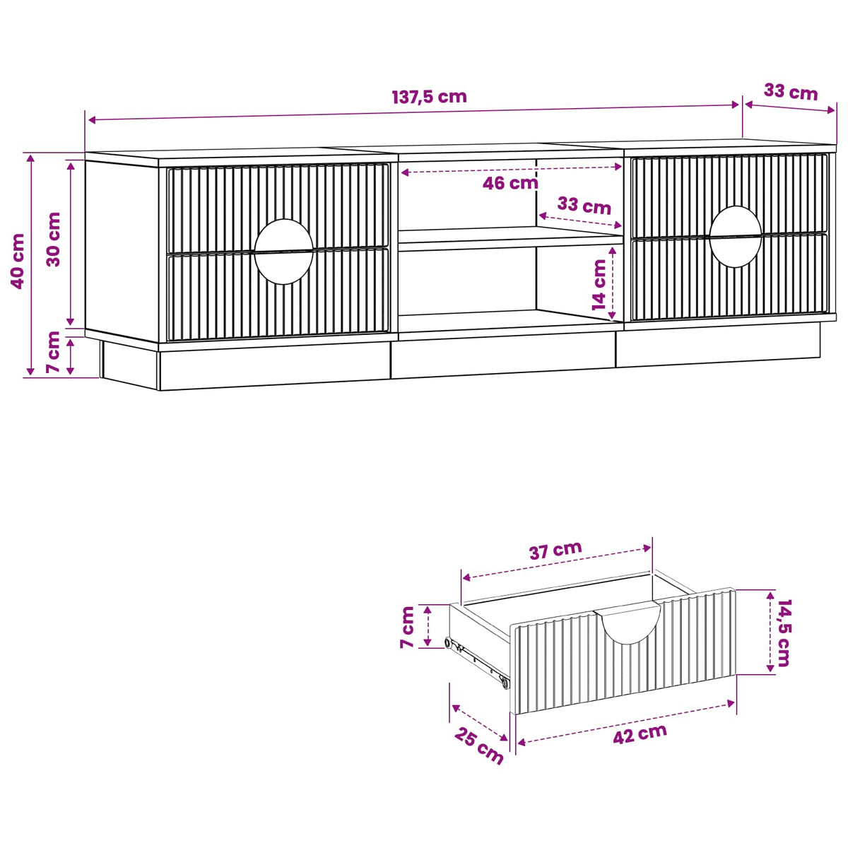 TV Cabinet VENRAY 137.5 x 33 x 40 cm White