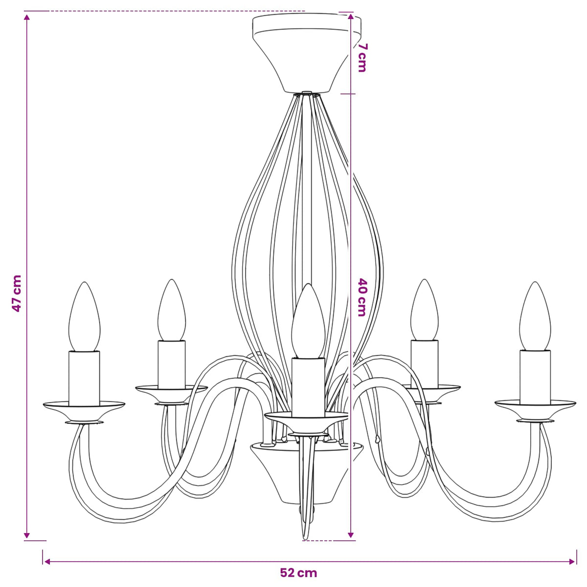 Chandelier E14 Metal Black Ø 52 x 47 cm