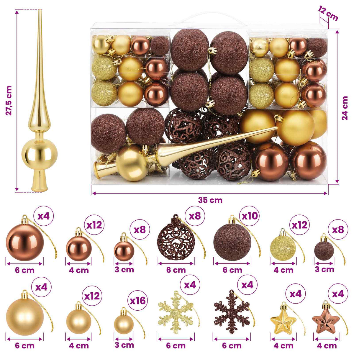 Christmas Ball Set 111 pcs Brown and Gold 6 cm Polystyrene