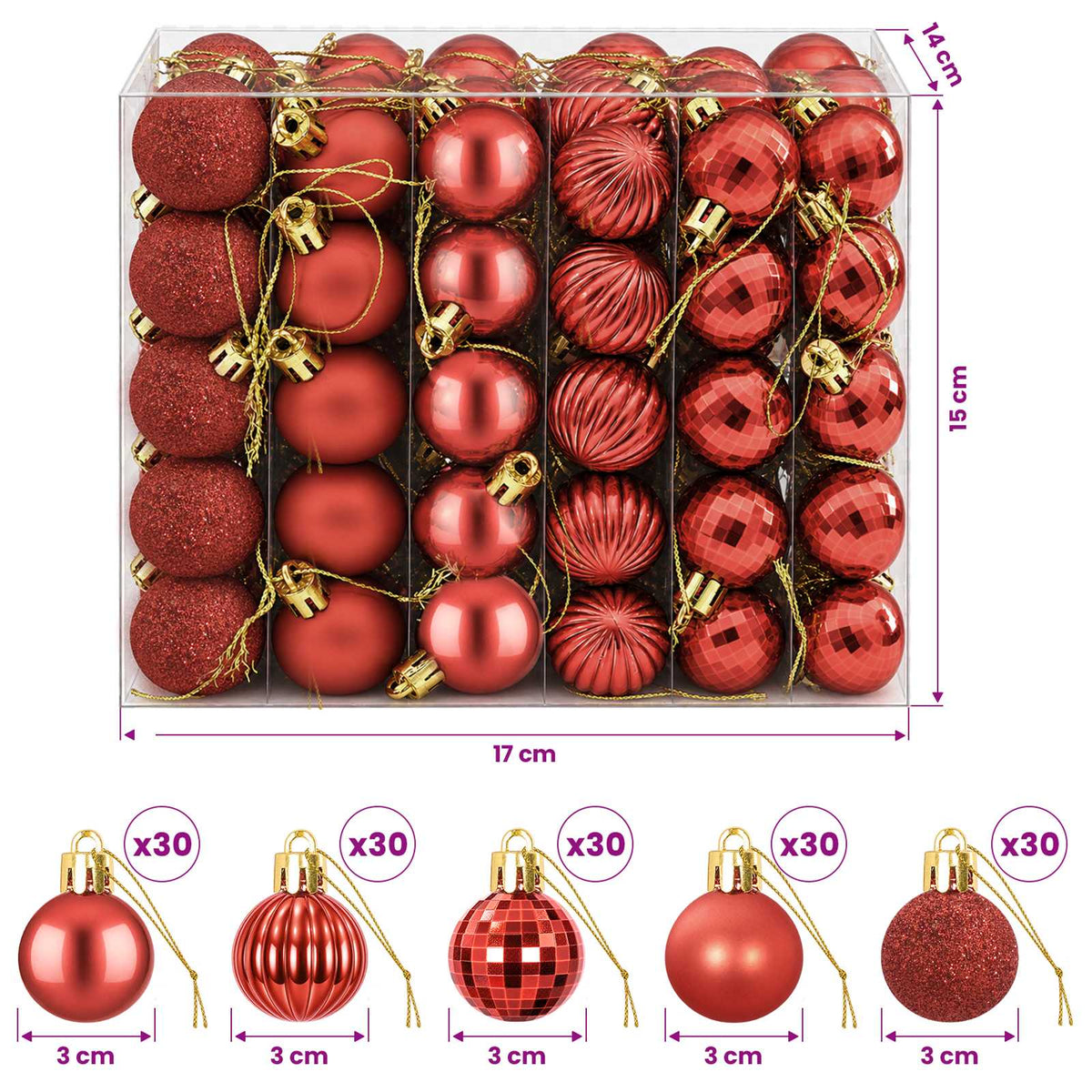 Christmas Ball Set 150 pcs Red 3 cm Polystyrene