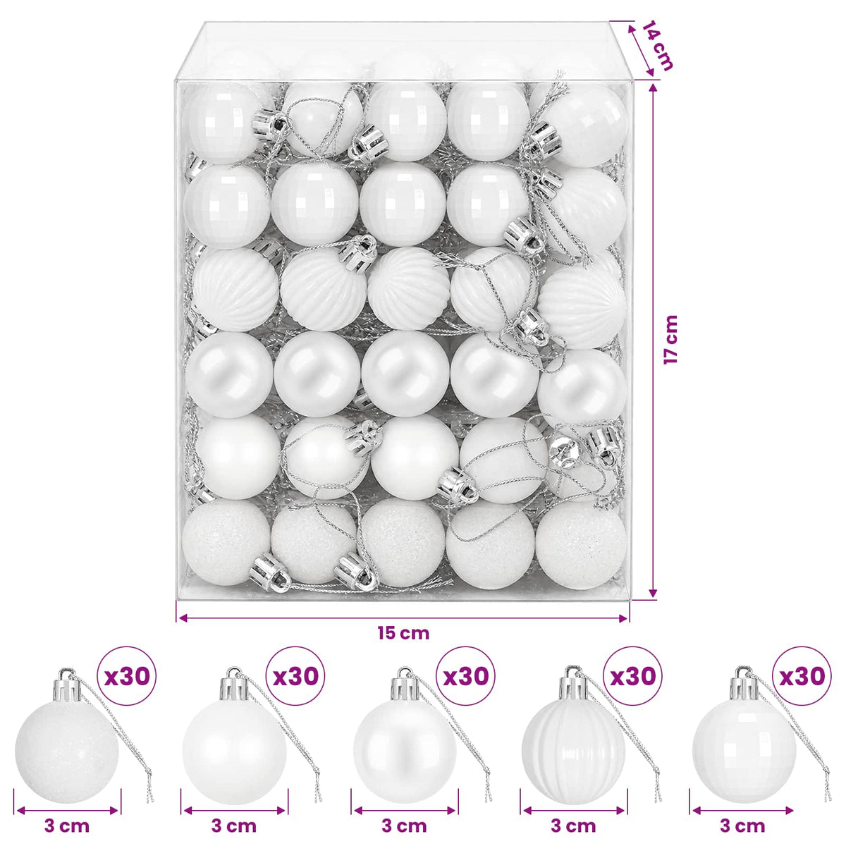 Christmas Ball Set 150 pcs White 3 cm Polystyrene