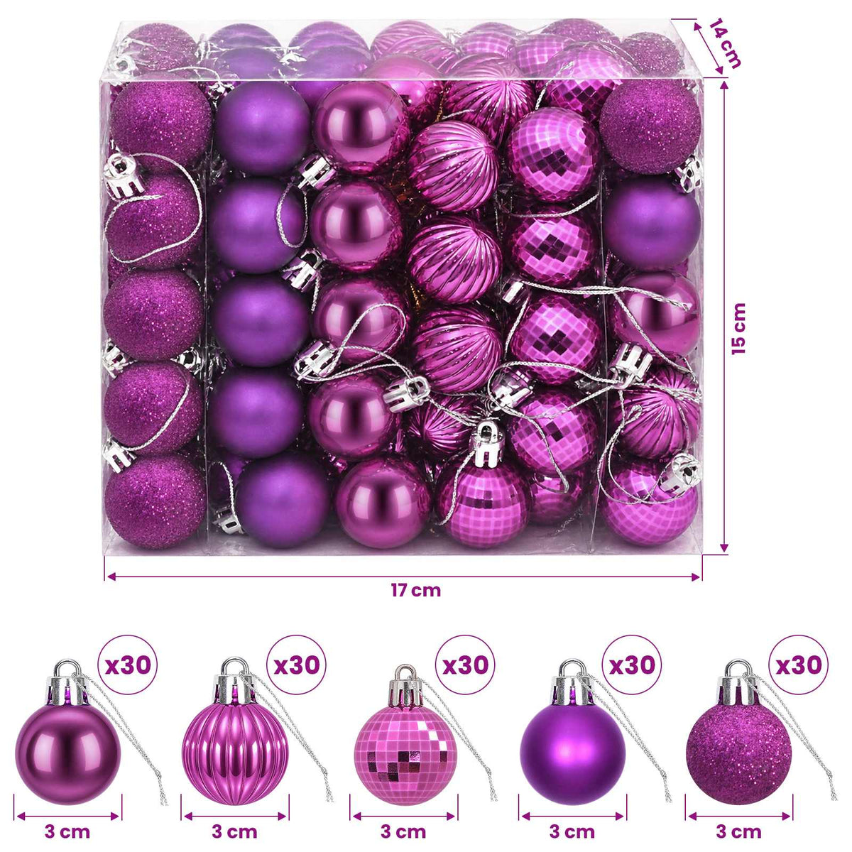 Christmas Ball Set 150 pcs Lilac 3 cm Polystyrene