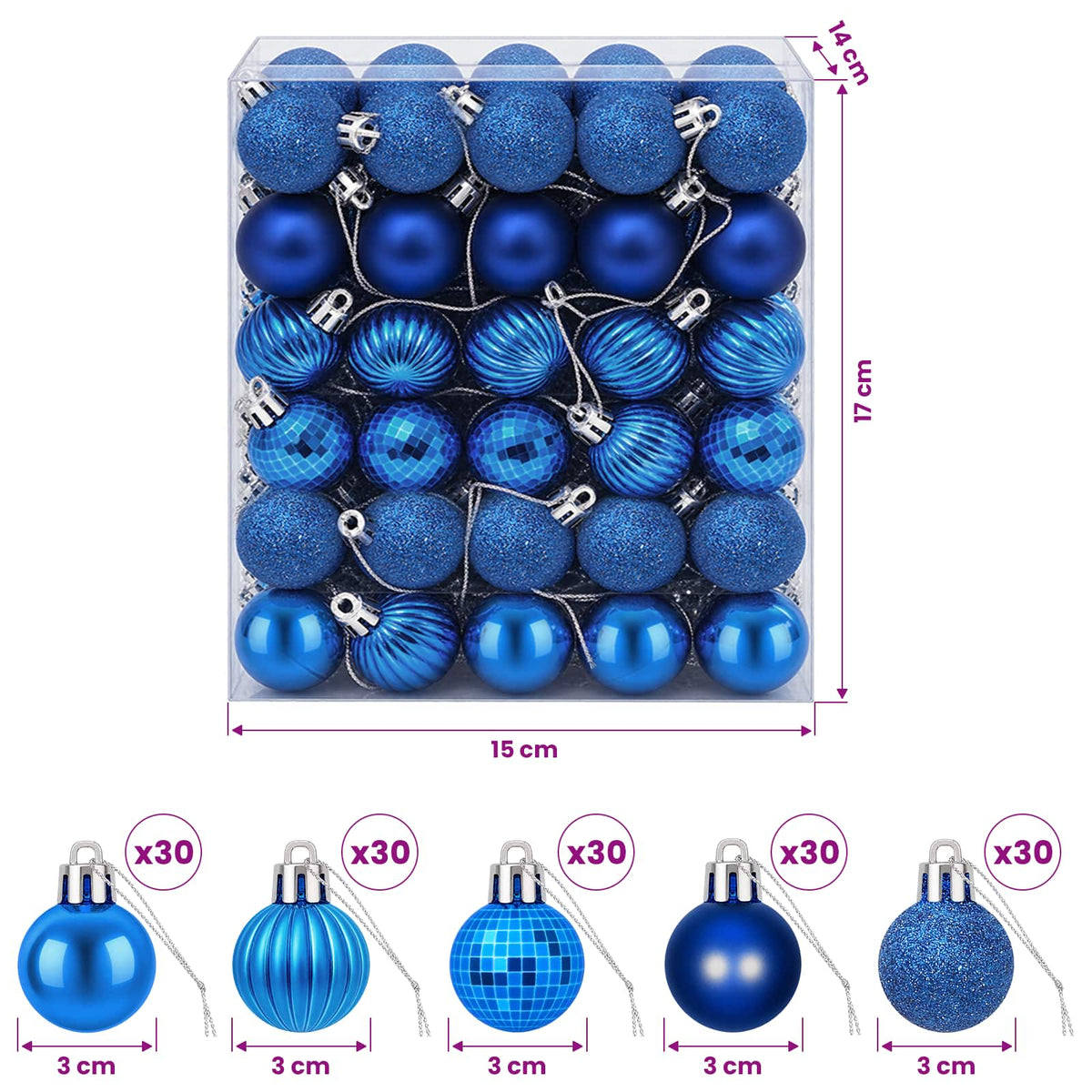 Christmas Ball Set 150 pcs Blue 3 cm Polystyrene