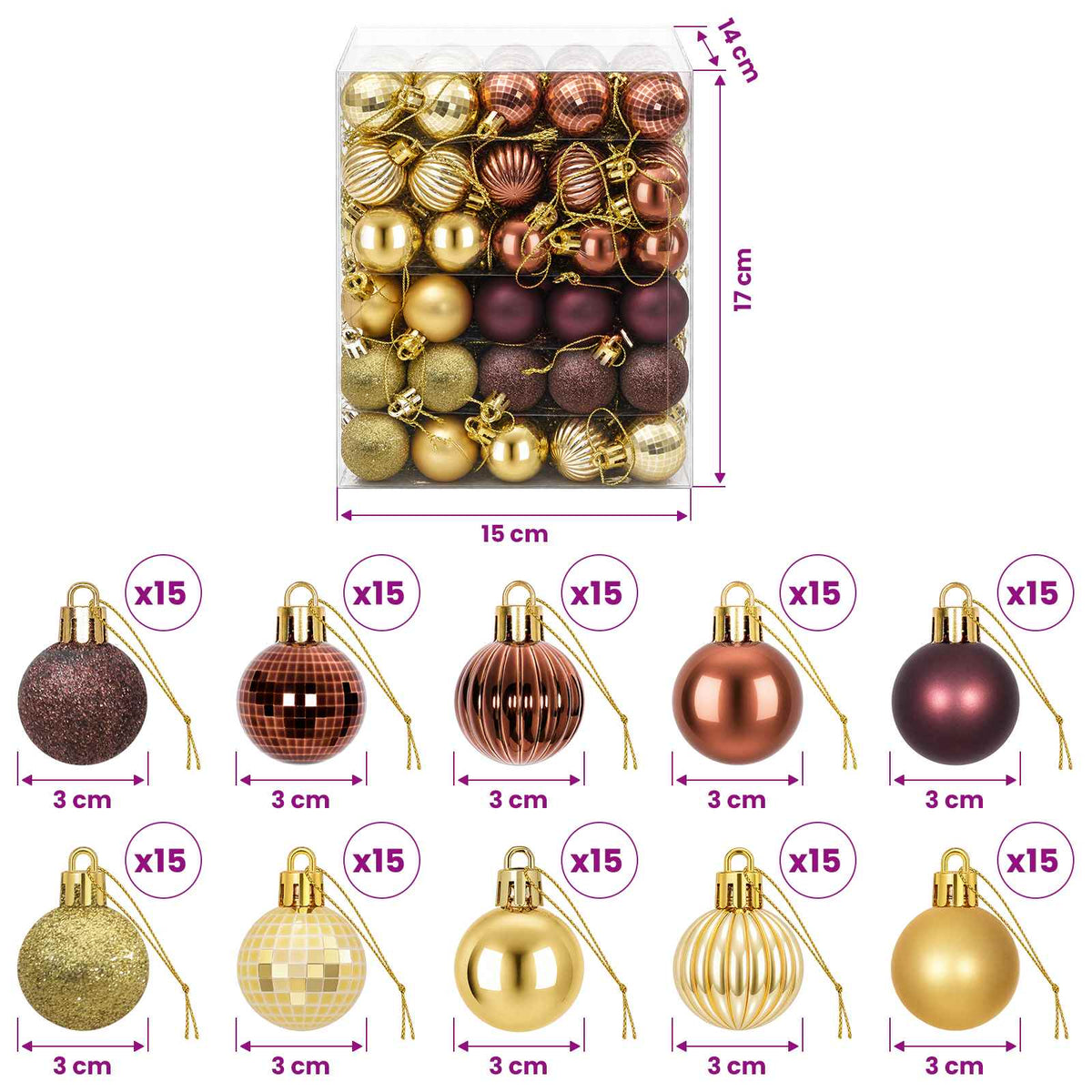 Christmas Ball Set 150 pcs Brown and Gold 3 cm Polystyrene