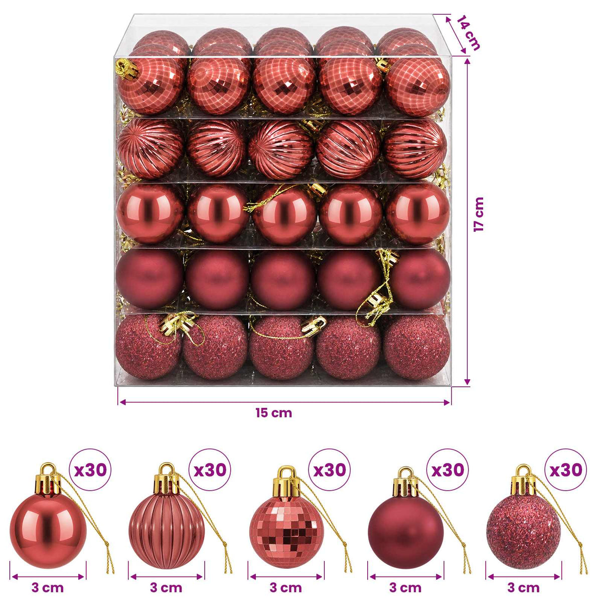 Christmas Ball Set 150 pcs Wine Red 3 cm Polystyrene