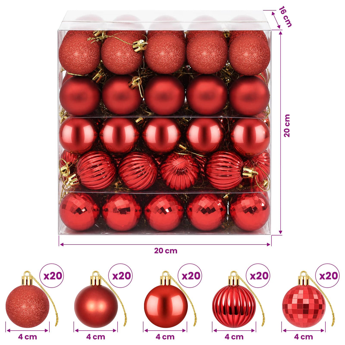 Christmas Ball Set 100 pcs Red 4 cm Polystyrene