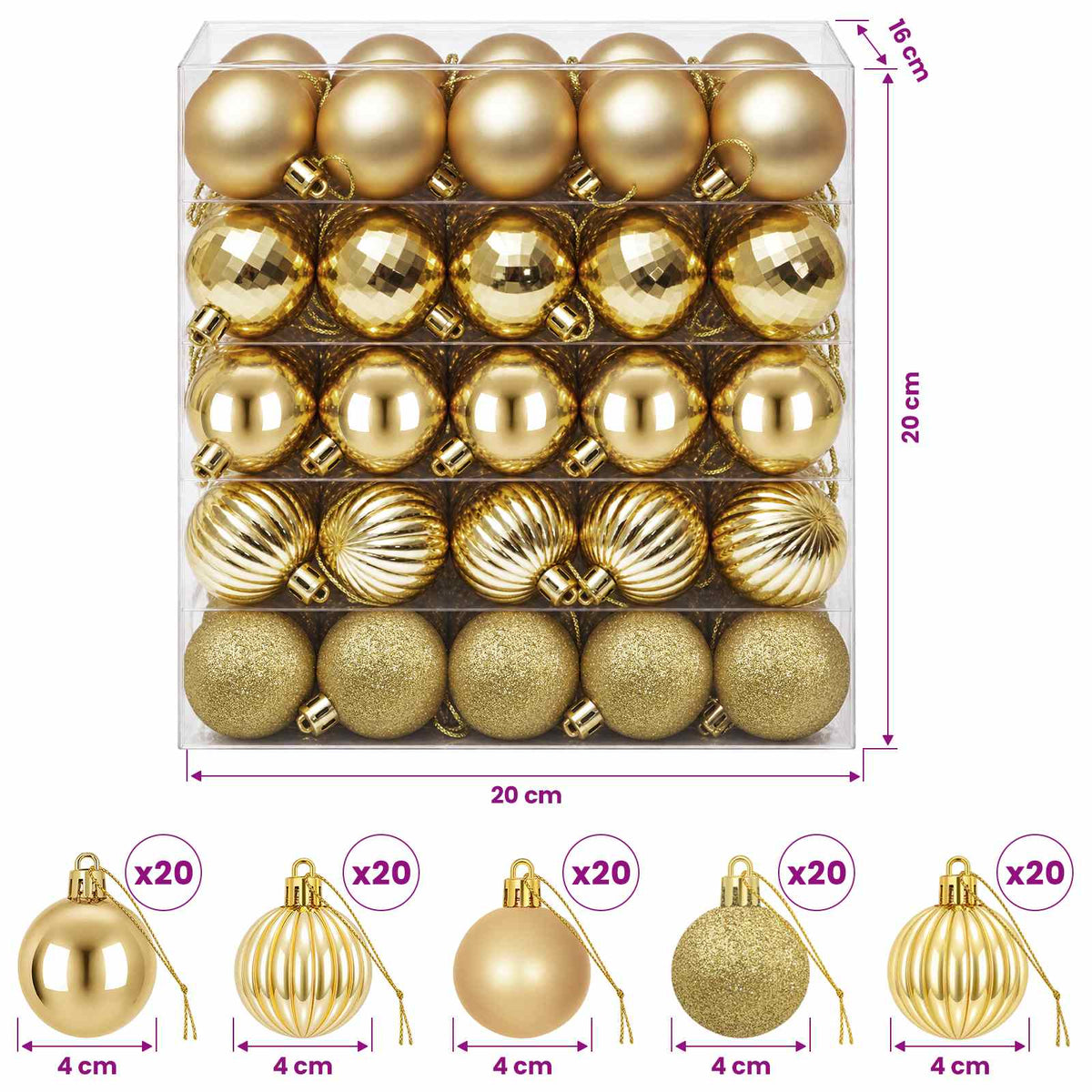 Christmas Ball Set 100 pcs Gold 4 cm Polystyrene
