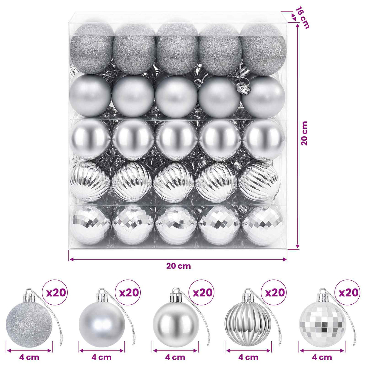 Christmas Ball Set 100 pcs Silver 4 cm Polystyrene