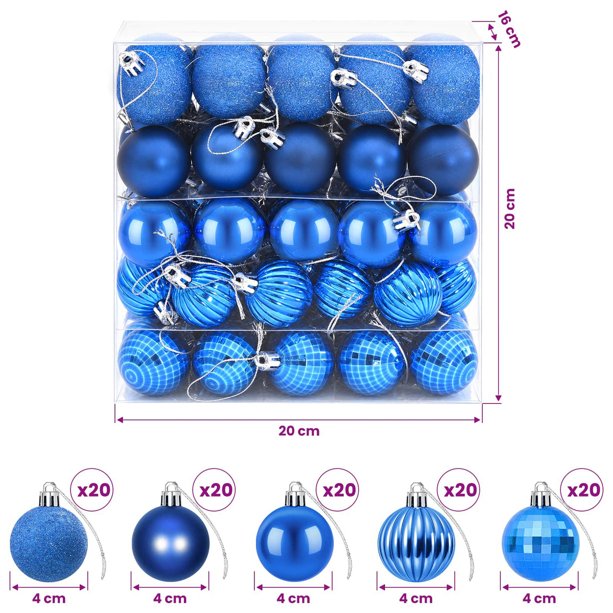 Christmas Ball Set 100 pcs Blue Dia. 4 cm Polystyrene