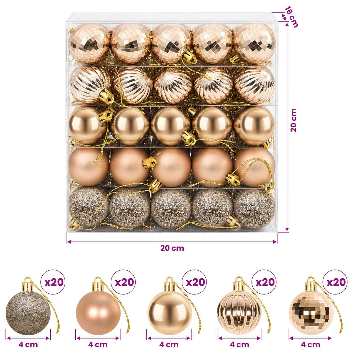 Christmas Ball Set 100 pcs Rose Gold 4 cm Polystyrene