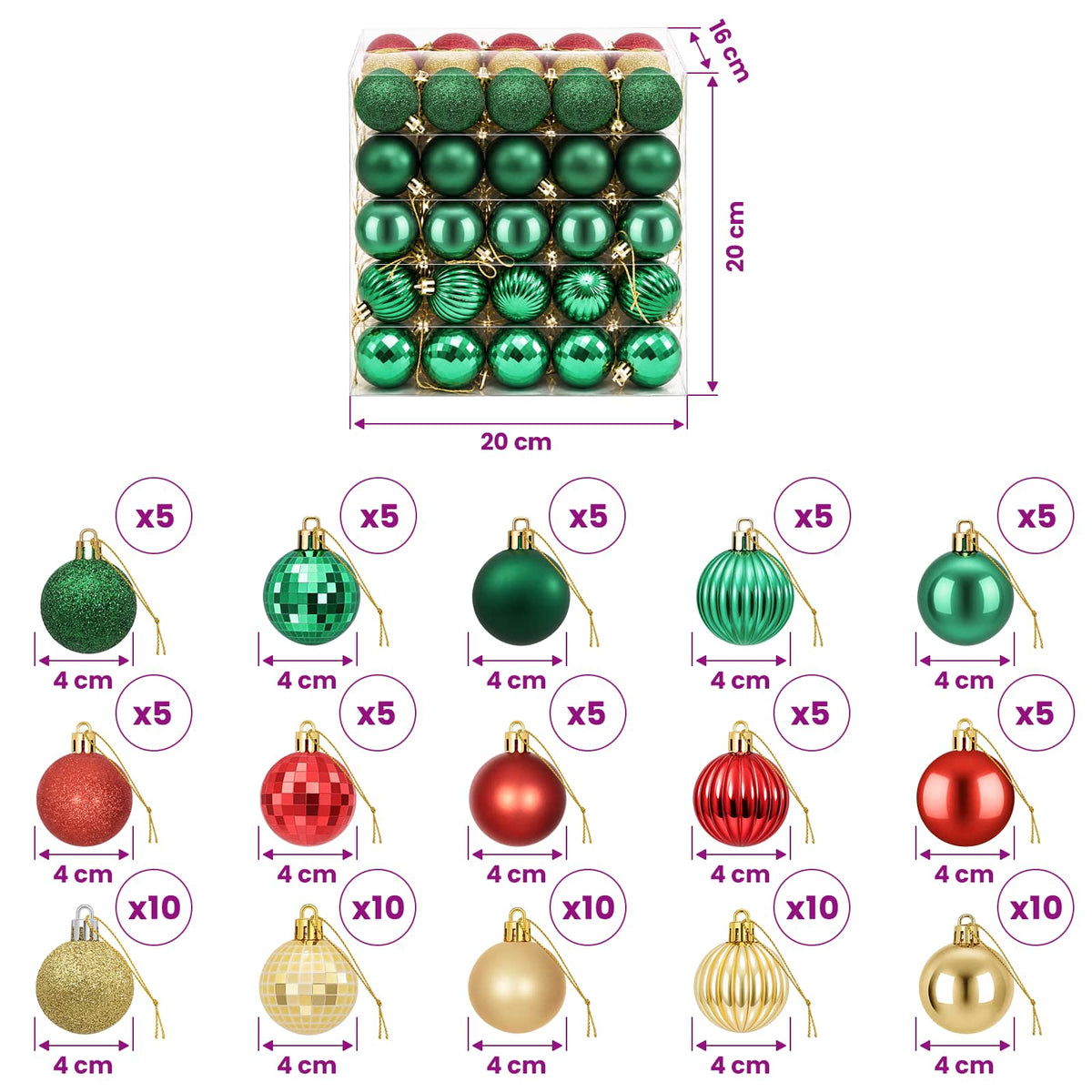 Christmas Ball Set 100 pcs Red, Gold and Green 4 cm Polystyrene