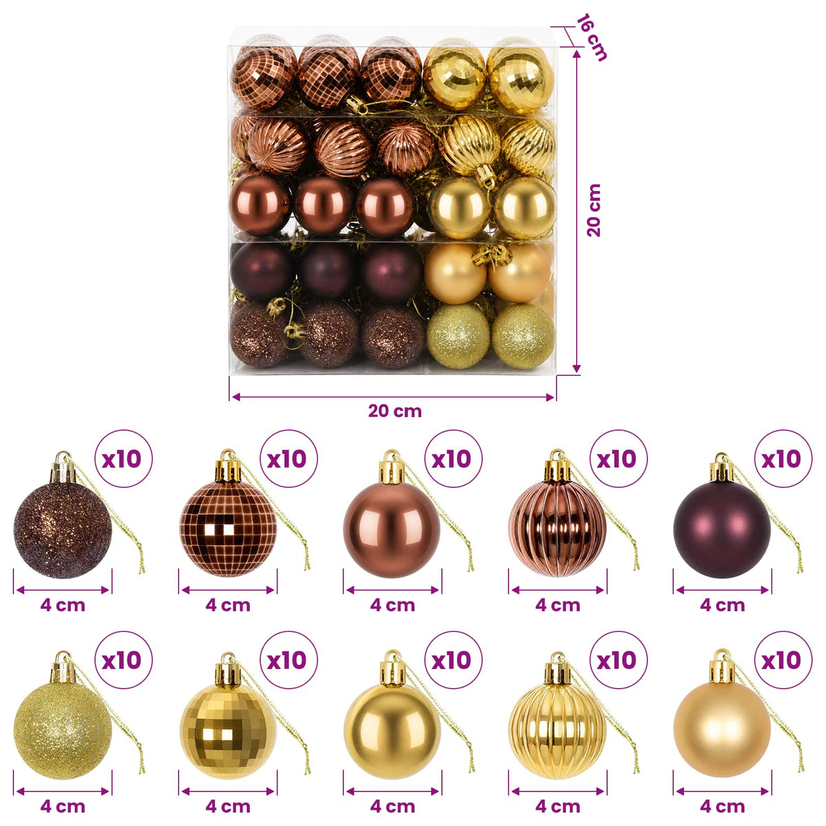 Christmas Ball Set 100 pcs Brown and Gold 4 cm Polystyrene