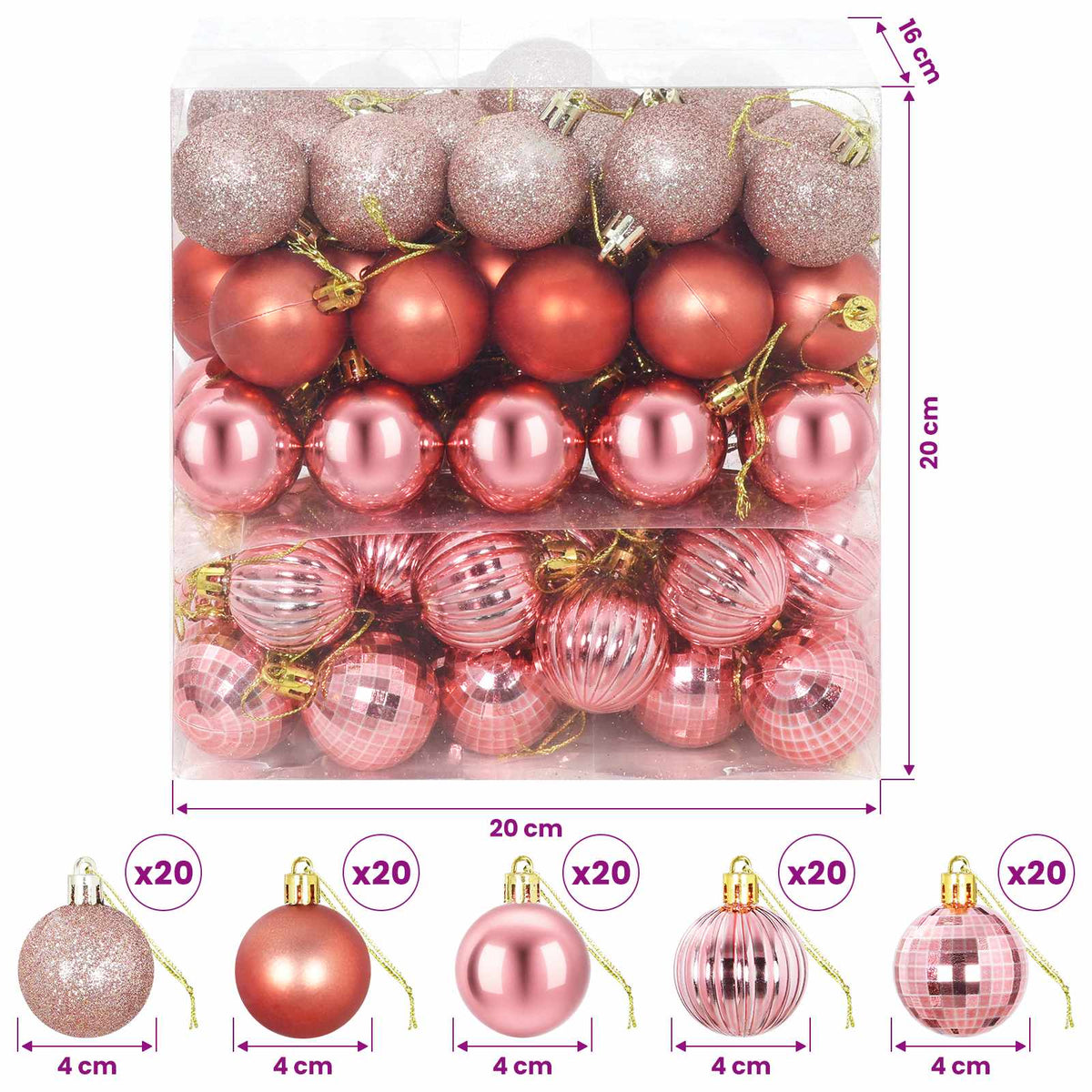 Christmas Ball Set 100 pcs Pink and Rose 4 cm Polystyrene