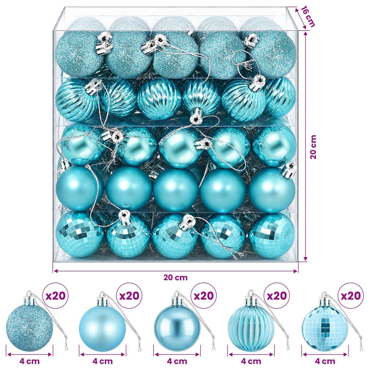Christmas Ball Set 100 pcs Turquoise 4 cm Polystyrene