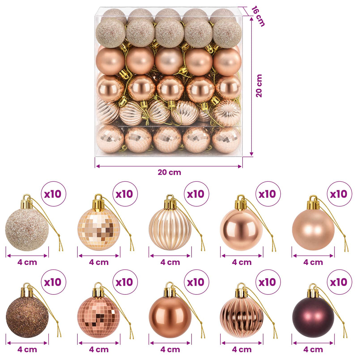 Christmas Ball Set 100 pcs Champagne and Brown 4 cm Polystyrene