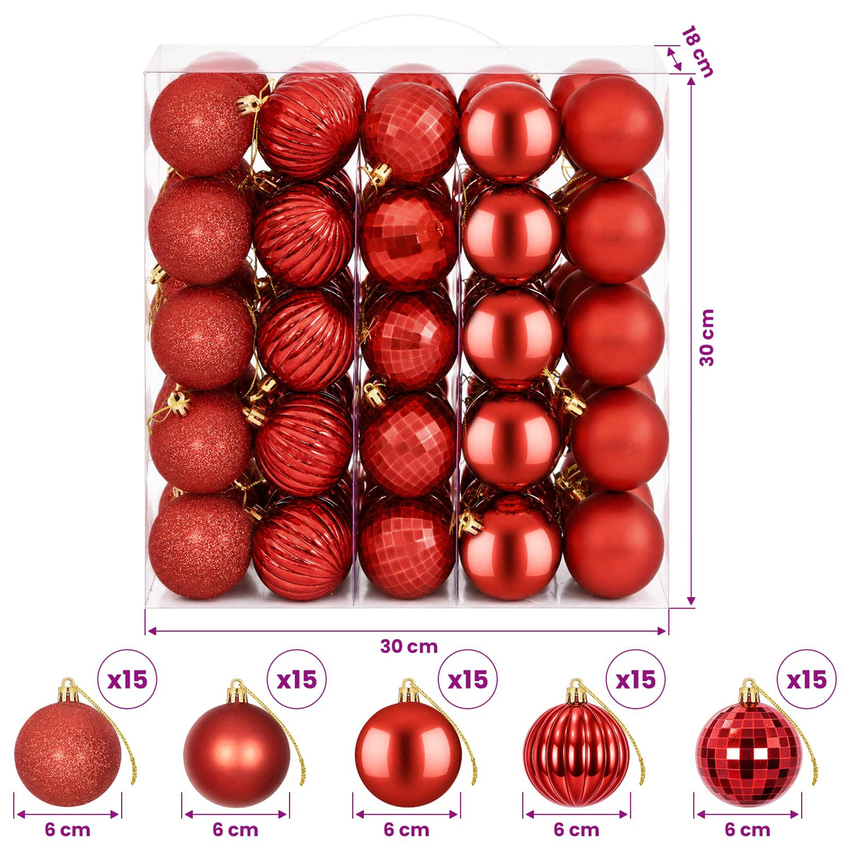 Christmas Ball Set 75 pcs Red 6 cm Polystyrene