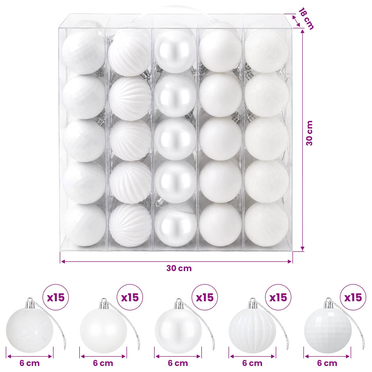 Christmas Ball Set 75 pcs White 6 cm Polystyrene