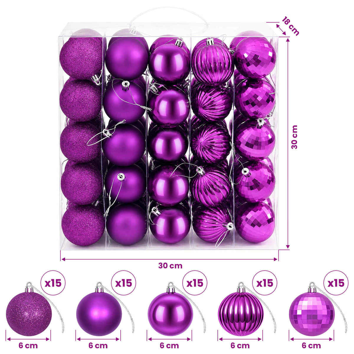 Christmas Ball Set 75 pcs Lilac 6 cm Polystyrene