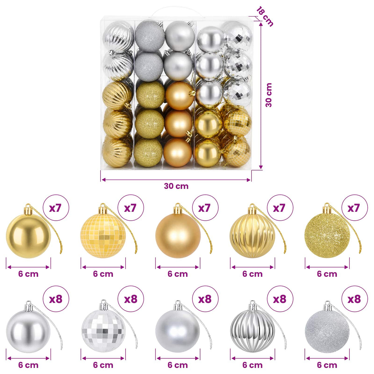 Christmas Ball Set 75 pcs Silver and Gold 6 cm Polystyrene