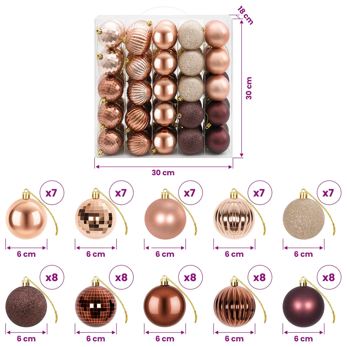 Christmas Ball Set 75 pcs Champagne and Brown 6 cm Polystyrene