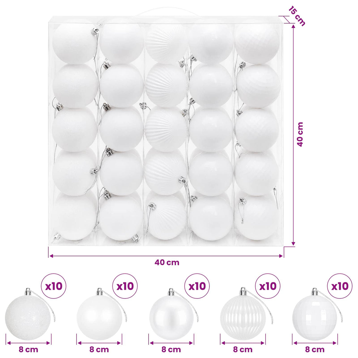 Christmas Ball Set 50 pcs White 8 cm Polystyrene