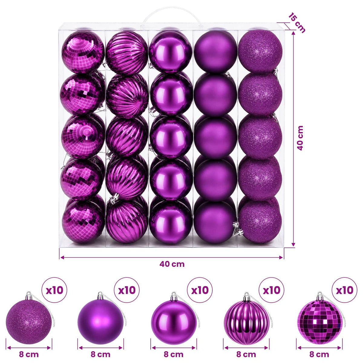 Christmas Ball Set 50 pcs Lilac 8 cm Polystyrene