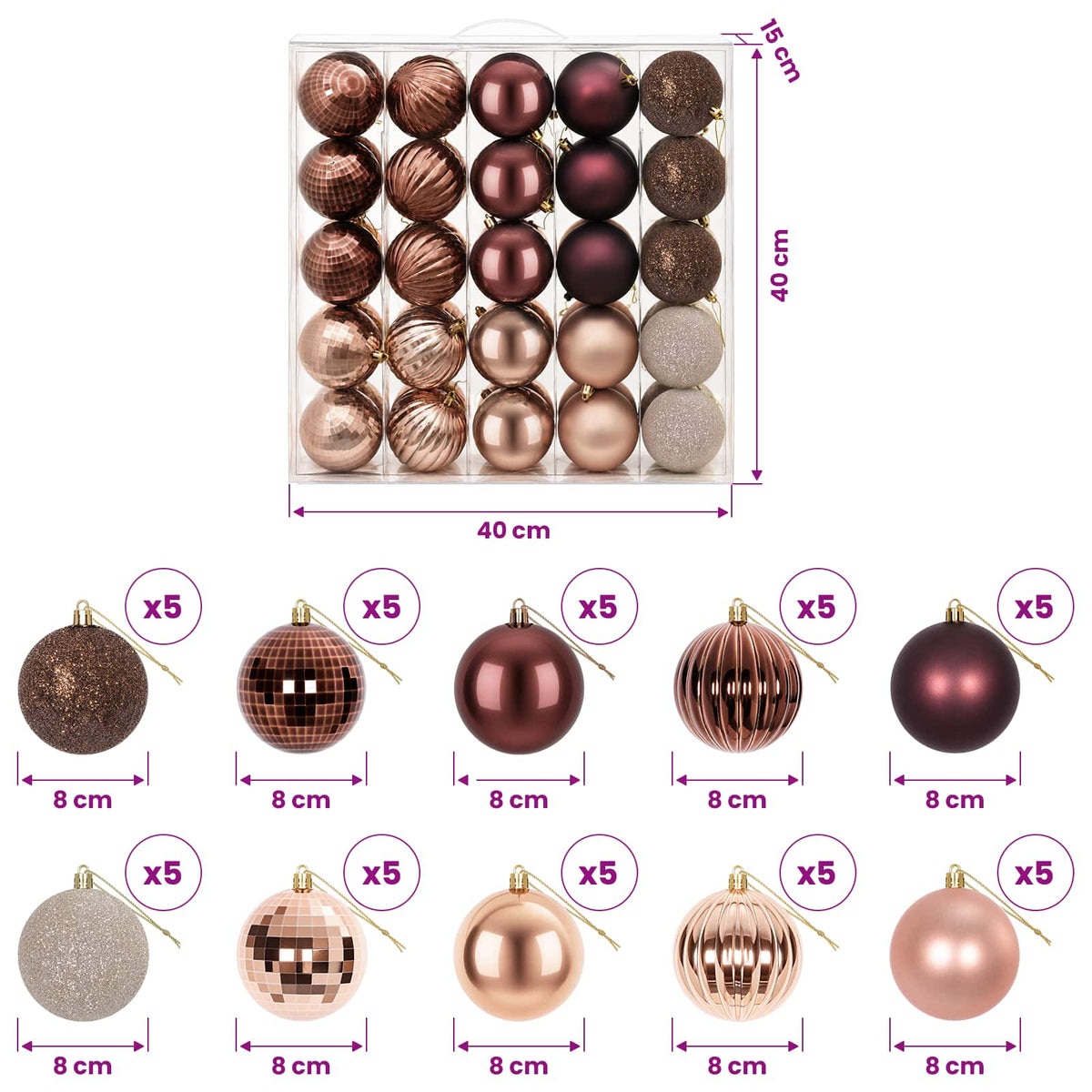 Christmas Ball Set 50 pcs Champagne and Brown 8 cm Polystyrene